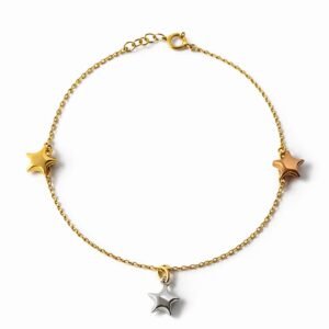 Bracelet à breloques d’or 18k, étoiles trois tons, 17-19cm, 2.82g