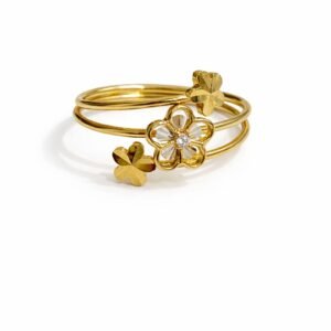 Bague fleurs d’or 18k deux tons, taille 6.5, 1.86g