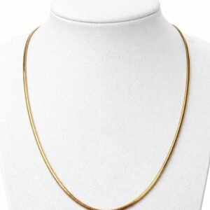 Chaîne d’or massif 18k, hearringbone, ras du cou, 38cm, 7.69g