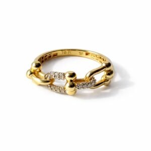 Bague d’or 18k, style hardware avec pierres taille 9, 3.42g
