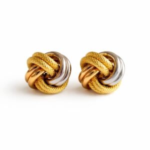 Boucles d’oreilles noeuds trois tons d’or 18k, modèle grand, 12mm, 3g