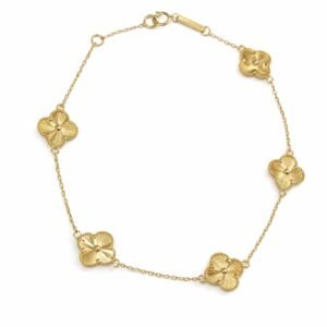 Bracelet d’or 18k, cinq trèfles de 8mm (petit), 17-19cm, 3.13g