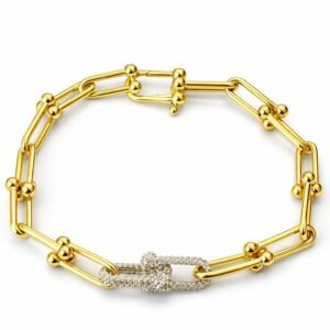 Bracelet d’or 18k style hardware avec pierres , 18cm, 7.43g