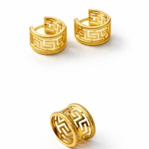 Ensemble pendentif avec boucles d'oreilles d’or 18k style grec, petit format (10mm) 2.71g
