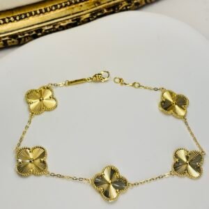 Bracelet 5 trèfles d’or 18k, 6.68g ajustable 7-7.5 pouces