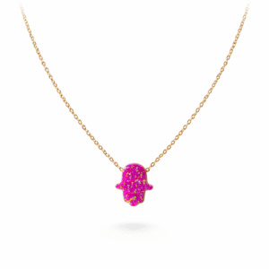 Collier d’or 18k, hamsa rose, chaîne ajustable de 40-45cm