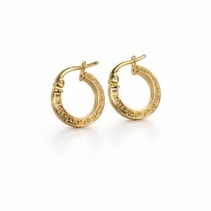 Anneaux d’oreilles d’or 18k, motif grec, 12mm, 0.80g