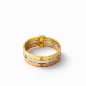 Bague trois tons d’or 18k, taille 6, 1.96g