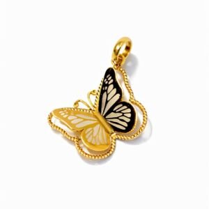 Pendentif papillon trois tons d’or 18k, (le contour est plus rosé en vrai qu’en photo) 2.16g, 20mm