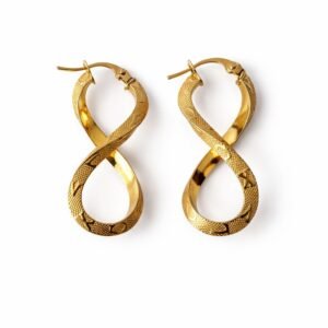 Boucles d’oreilles d’or 18k, style infini texturé, 25mm de long, 1.16g