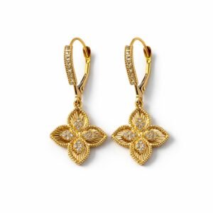 Boucles d’oreilles fleurs pendantes en or 18k, 15mm, 3.24g