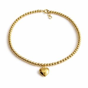 Bracelet billes et cœur d’or 18k, 18cm, 1.54