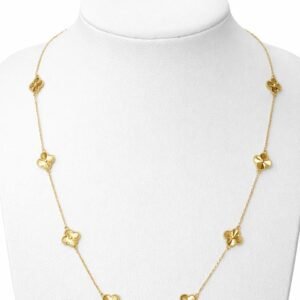 Collier d’or 18k, dix trèfles de 8mm (petit), ajustable de 40-45cm, 5.88g
