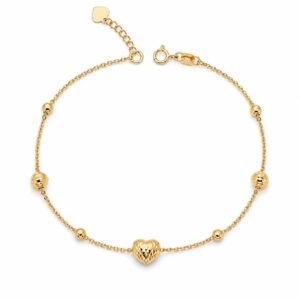 Bracelet d’or 18k , boules et cœurs, ajustable 17-19cm, 2.03g
